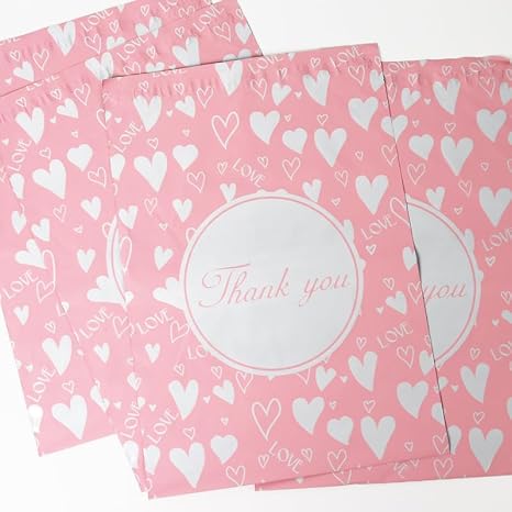 50x Poly Mailers 10x13 Inch Mailing Bags Colorful Thank You Designs with Self Seal Tear & Waterproof Shipping Envelopes for Packaging, Small Business & E-Commerce (Peach Heart Thank You) - Image 2