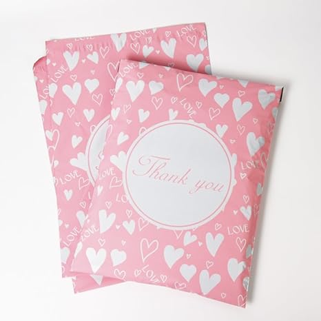 50x Poly Mailers 10x13 Inch Mailing Bags Colorful Thank You Designs with Self Seal Tear & Waterproof Shipping Envelopes for Packaging, Small Business & E-Commerce (Peach Heart Thank You) - Image 3