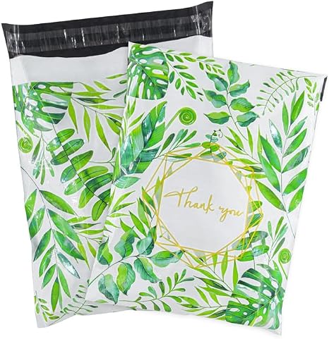 50x Poly Mailers 10x13 Inch Mailing Bags Colorful Thank You Designs with Self Seal Tear & Waterproof Shipping Envelopes for Packaging, Small Business & E-Commerce (Tropical Leaves Thank You) - Image 3